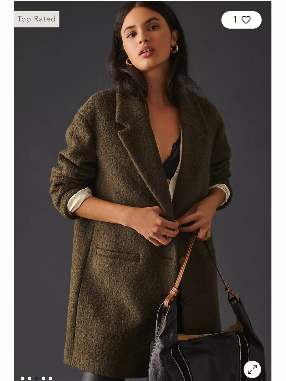 Anthropologie Maeve Oversized Bouclé Coat Moss S Wool blend Womens Warm Mid